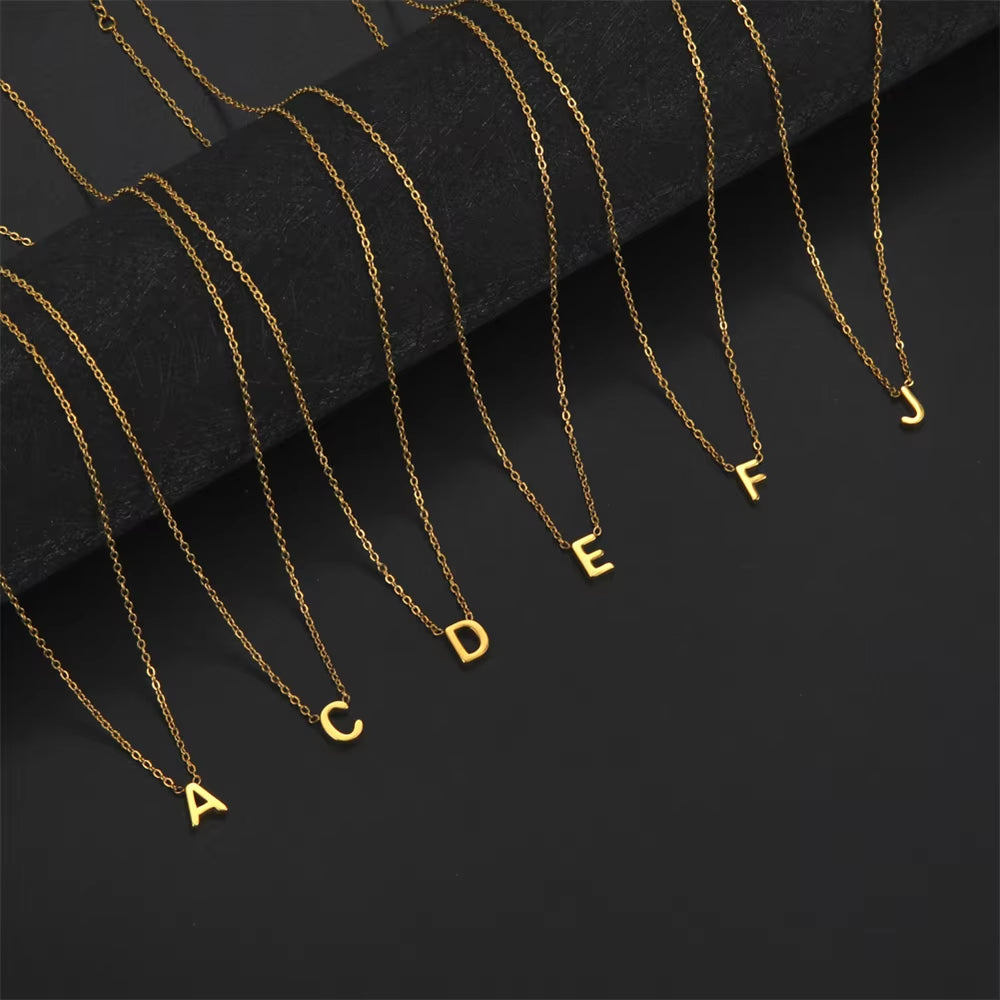 Initial A-Z Letter Necklaces for Women Elegant Chains Choker 26 Alphabet Pendant Necklace Stainless Steel Jewelry Collier Femme