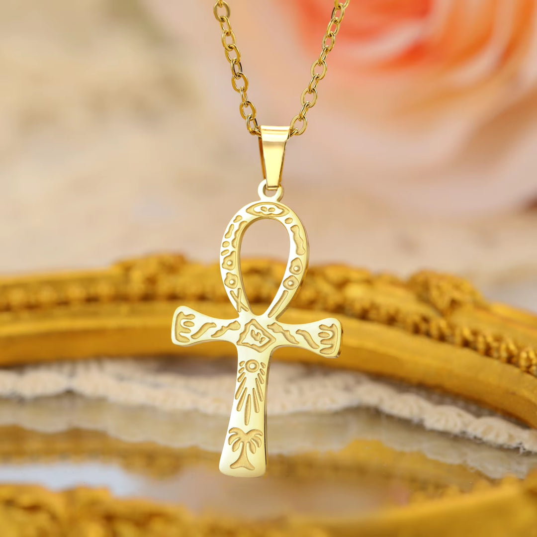 Ankh Cross Egyptian Amulet Necklace Stainless Steel Key of Life Symbol Crucifix Pendant Necklace Women Religion Jewelry