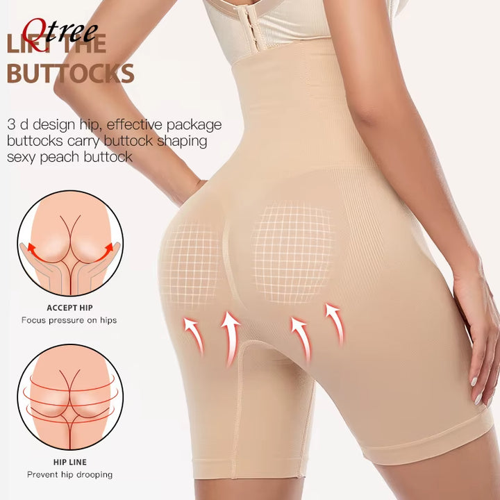 Qtree Women Tummy Control Slimming Panty with Girdle High Waist Trainer Body Shaper Shorts plus Size Hooks Butt Lifter Shapewear