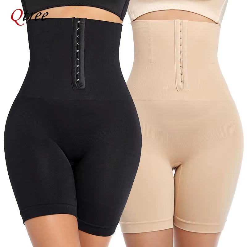 Qtree Women Tummy Control Slimming Panty with Girdle High Waist Trainer Body Shaper Shorts plus Size Hooks Butt Lifter Shapewear