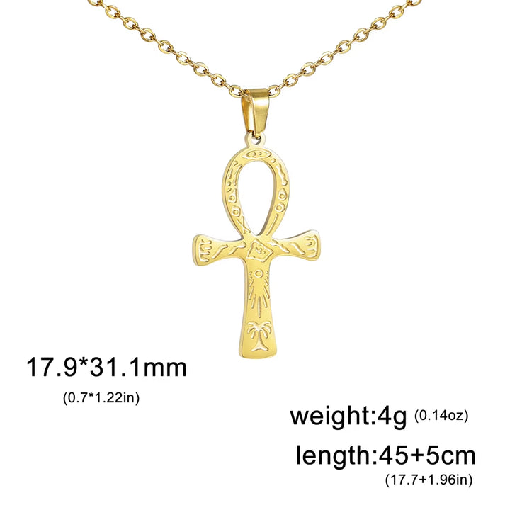 Ankh Cross Egyptian Amulet Necklace Stainless Steel Key of Life Symbol Crucifix Pendant Necklace Women Religion Jewelry