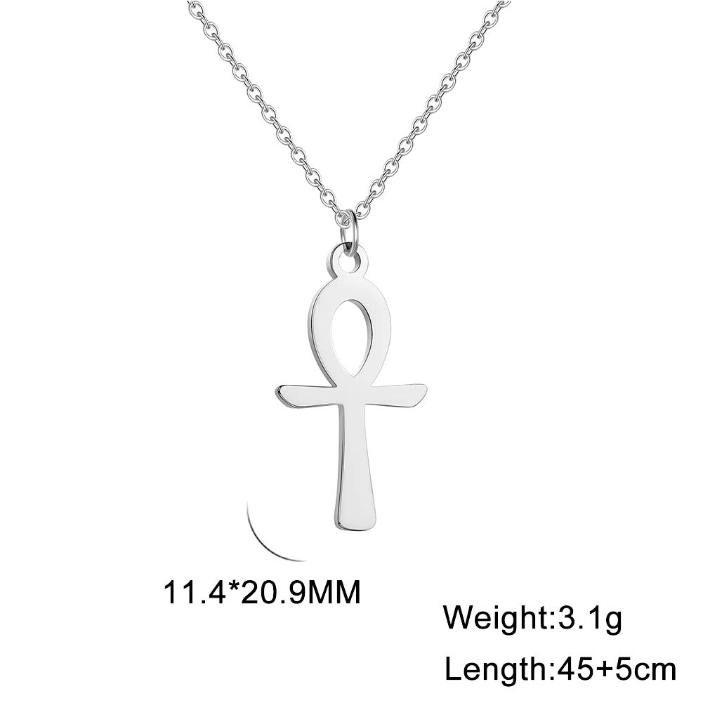 Ankh Cross Egyptian Amulet Necklace Stainless Steel Key of Life Symbol Crucifix Pendant Necklace Women Religion Jewelry