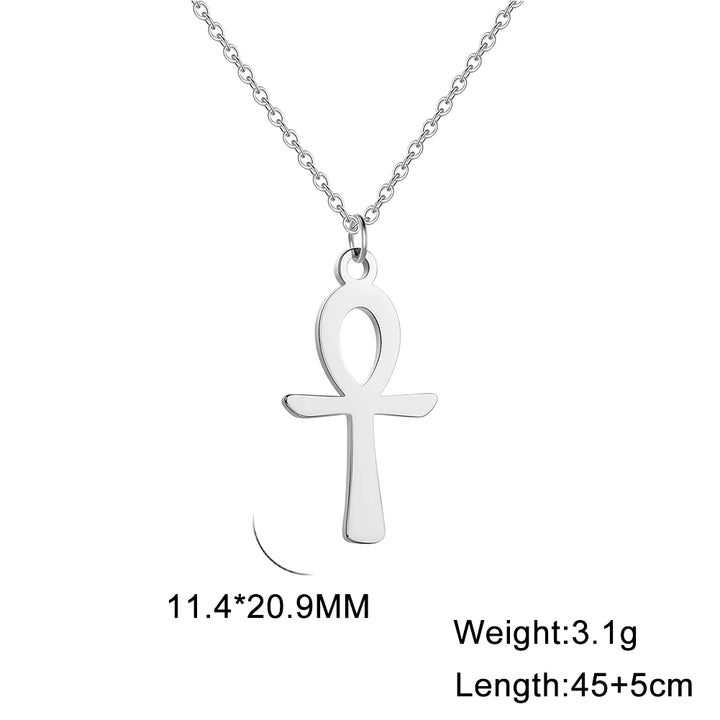 Ankh Cross Egyptian Amulet Necklace Stainless Steel Key of Life Symbol Crucifix Pendant Necklace Women Religion Jewelry