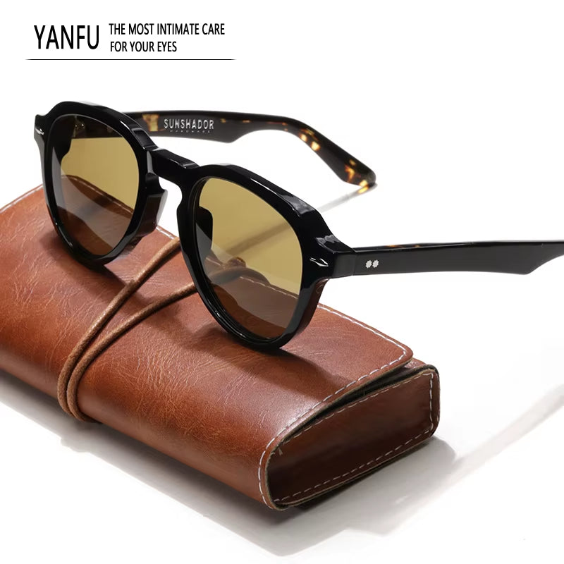 Vintage Acetate Tortoise Sunglasses Handcraft Men Women round Fashion Classic Glasses UV400 Outdoor Brand Designer Yellowstone