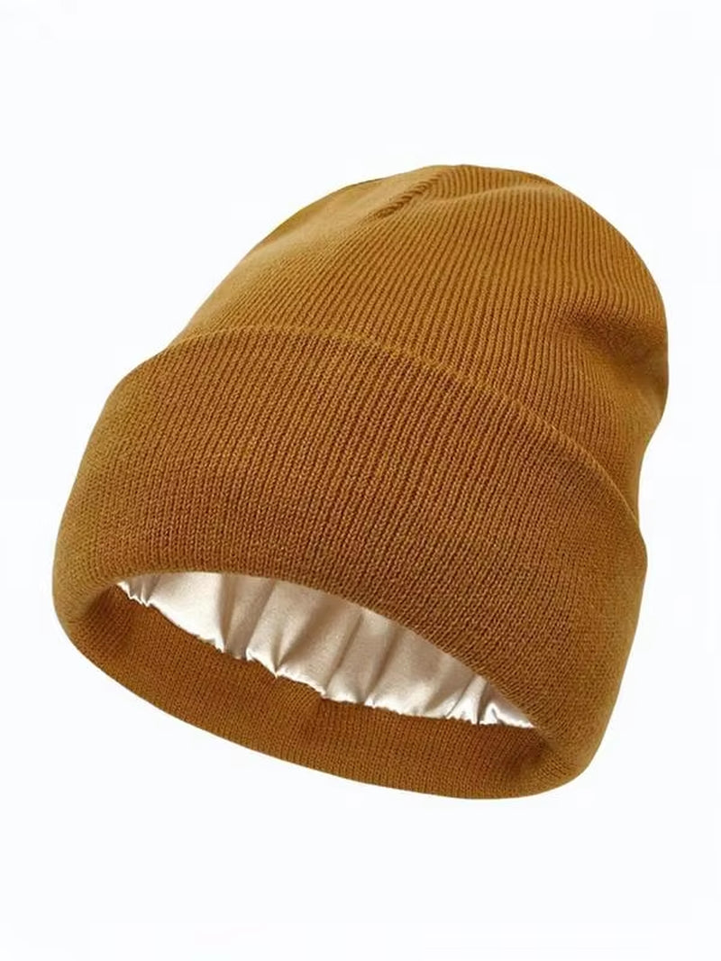 Cozy Solid Color Satin Lining Bonnet Hats, Hat for Men & Women, Bonnet Hats Suitable for Fall Streetwear Fall Clothing, Outdoor