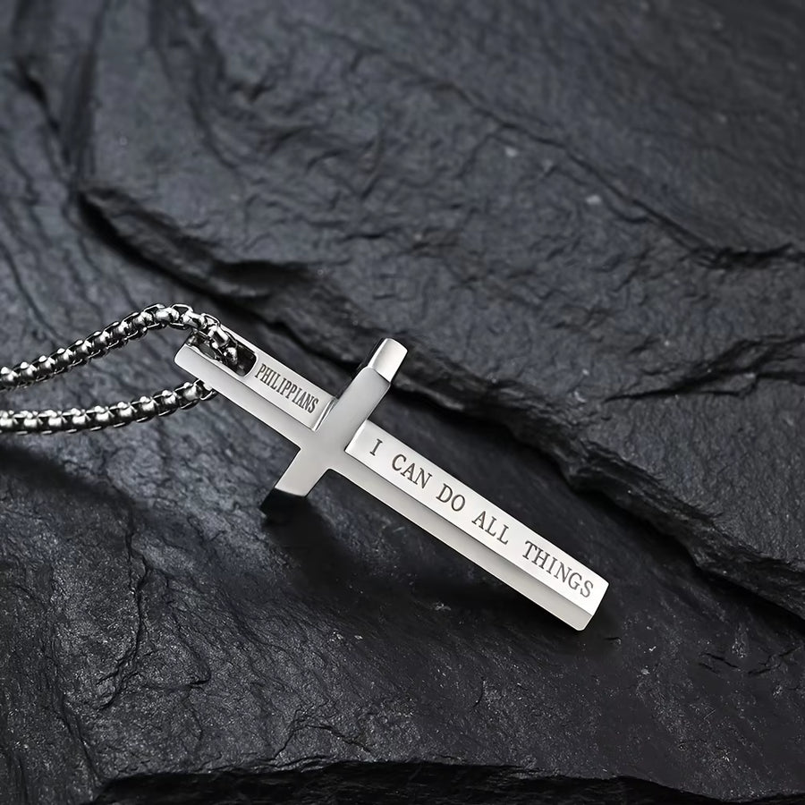 304L Stainless Steel Jesus Cross Necklace Men Women Bible Verse Spiritual Necklace for Men Jewelry