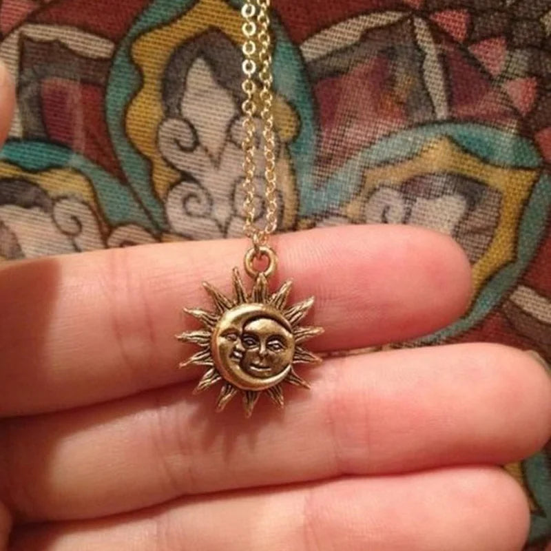 Sun and Moon Necklace for Women Stainless Steel Vintage Gold Color Necklaces Pendants Goth 2023 Trend Jewelry BFF Collier Femme