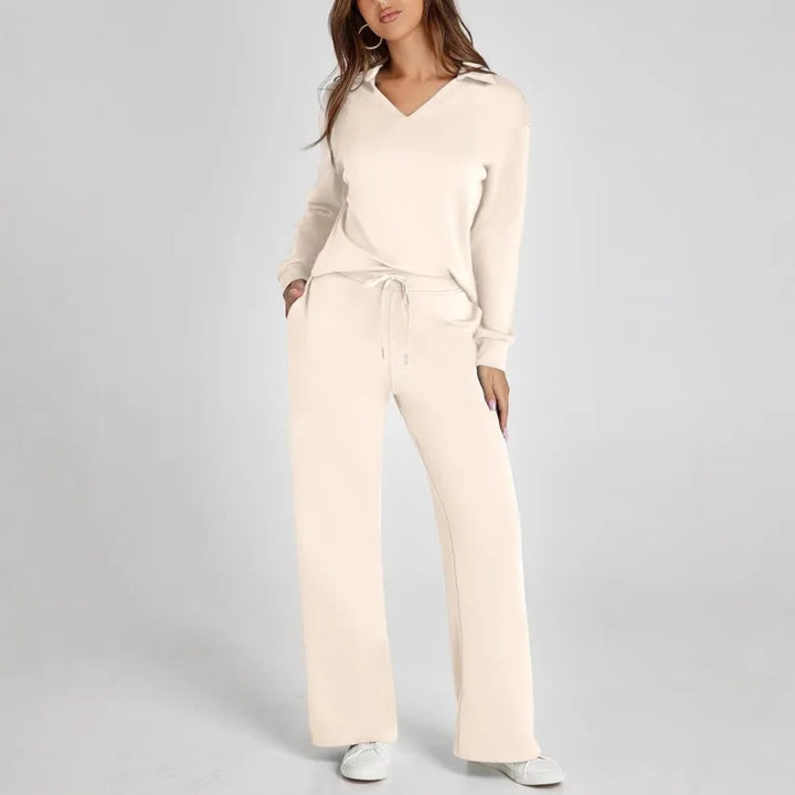 2Pcs/Set Women Top Pants Suit Long Sleeves Sport Sweatshirt Drawstring Elastic Waist Wide Leg Trousers Casual Fitness Outfit