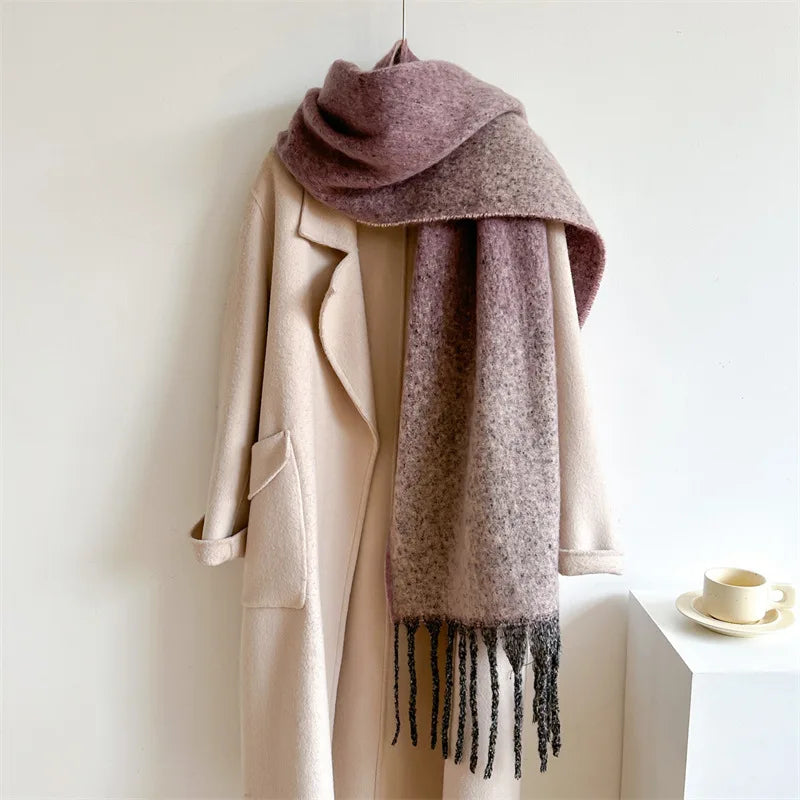 Gradient Scarves for Men Women Autumn Winter Warm Scarf New Soft Fashion Cashmere Tassel Long Shawl Luxury Thickened Neckerchief