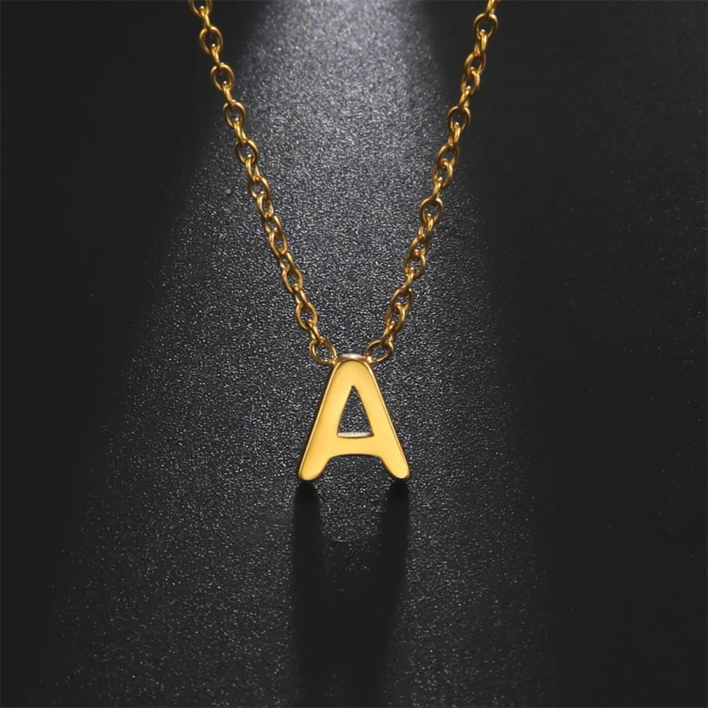 Initial A-Z Letter Necklaces for Women Elegant Chains Choker 26 Alphabet Pendant Necklace Stainless Steel Jewelry Collier Femme