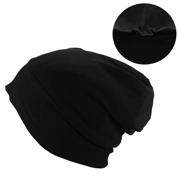 Satin Lined Beanies Hat for Women Bamboo Cotton Stretch Satin Bonnet Cap for Men Silk Night Sleeping Cap Skullies Headwrap