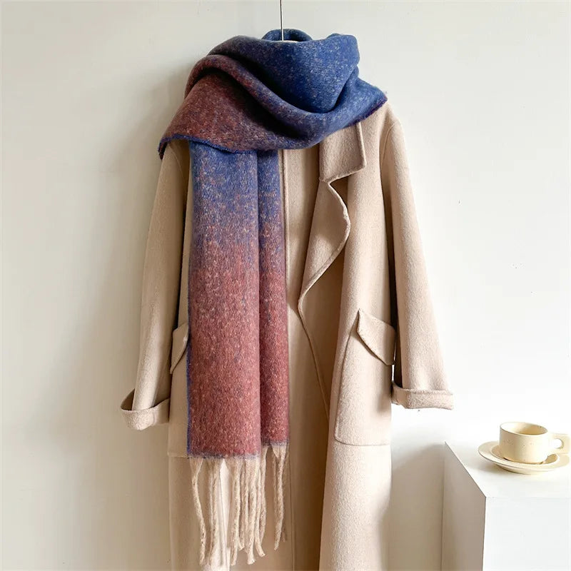 Gradient Scarves for Men Women Autumn Winter Warm Scarf New Soft Fashion Cashmere Tassel Long Shawl Luxury Thickened Neckerchief