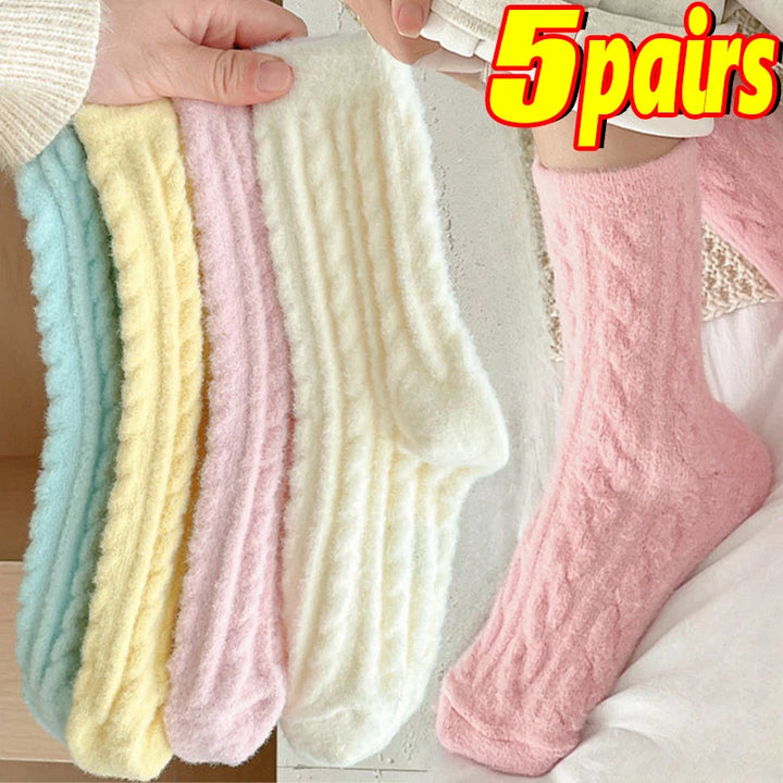 1/5Pairs Winter Warm Coral Fleece Socks Men Solid Loose Sleeping Sock Velvet Home Fluffy Stocking Thicken Thermal Sox Calcetines