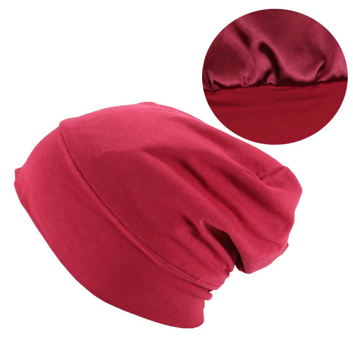 Satin Lined Beanies Hat for Women Bamboo Cotton Stretch Satin Bonnet Cap for Men Silk Night Sleeping Cap Skullies Headwrap