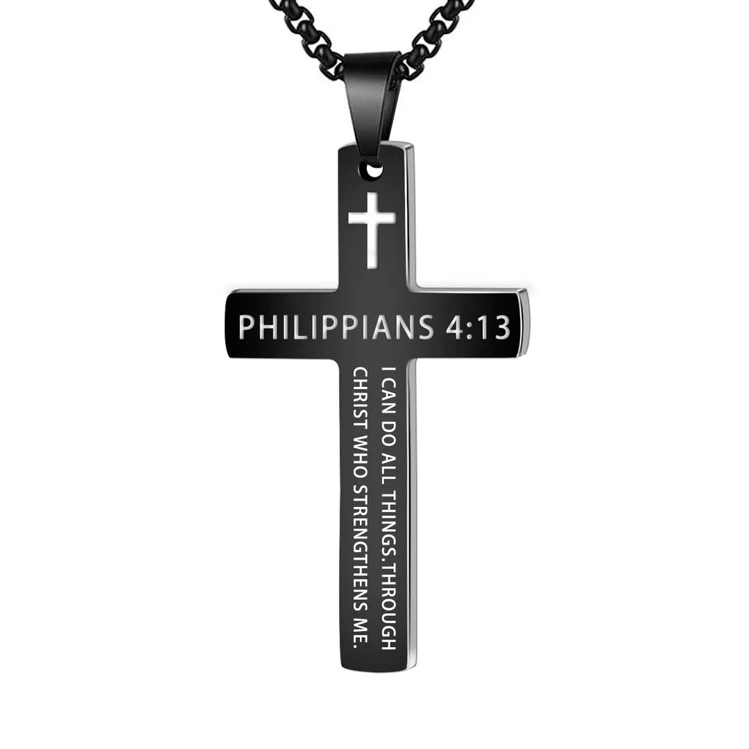 304L Stainless Steel Jesus Cross Necklace Men Women Bible Verse Spiritual Necklace for Men Jewelry