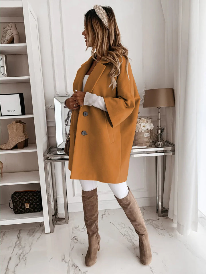 New Women'S Autumn and Winter Three-Quarter Sleeve Button Lapel Pocket Woolen Coat Women'S Clothing Goddess Exclusive