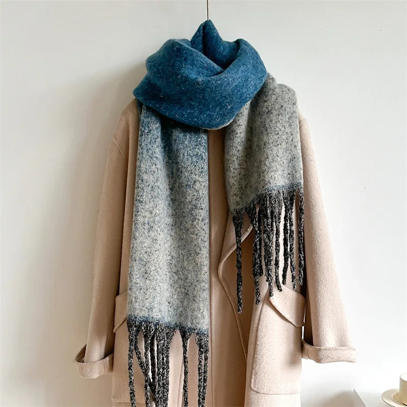 Gradient Scarves for Men Women Autumn Winter Warm Scarf New Soft Fashion Cashmere Tassel Long Shawl Luxury Thickened Neckerchief