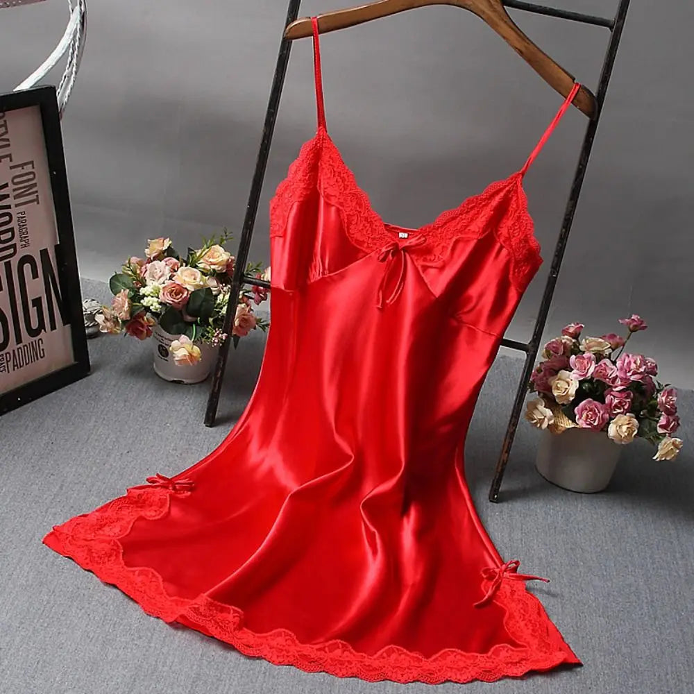 Sexy Lace Patchwork Camisola Lingerie Nighty Wedding Silk Dress Sleep Wear Nightdress Clothes Women'S Nightgowns Sexy Nightwear