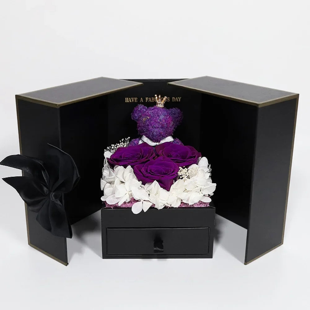 Eternal Rose Bear Gift Box with Drawer Design Wedding Anniversary Valentine'S Day Birthday Flower Gifts for Her