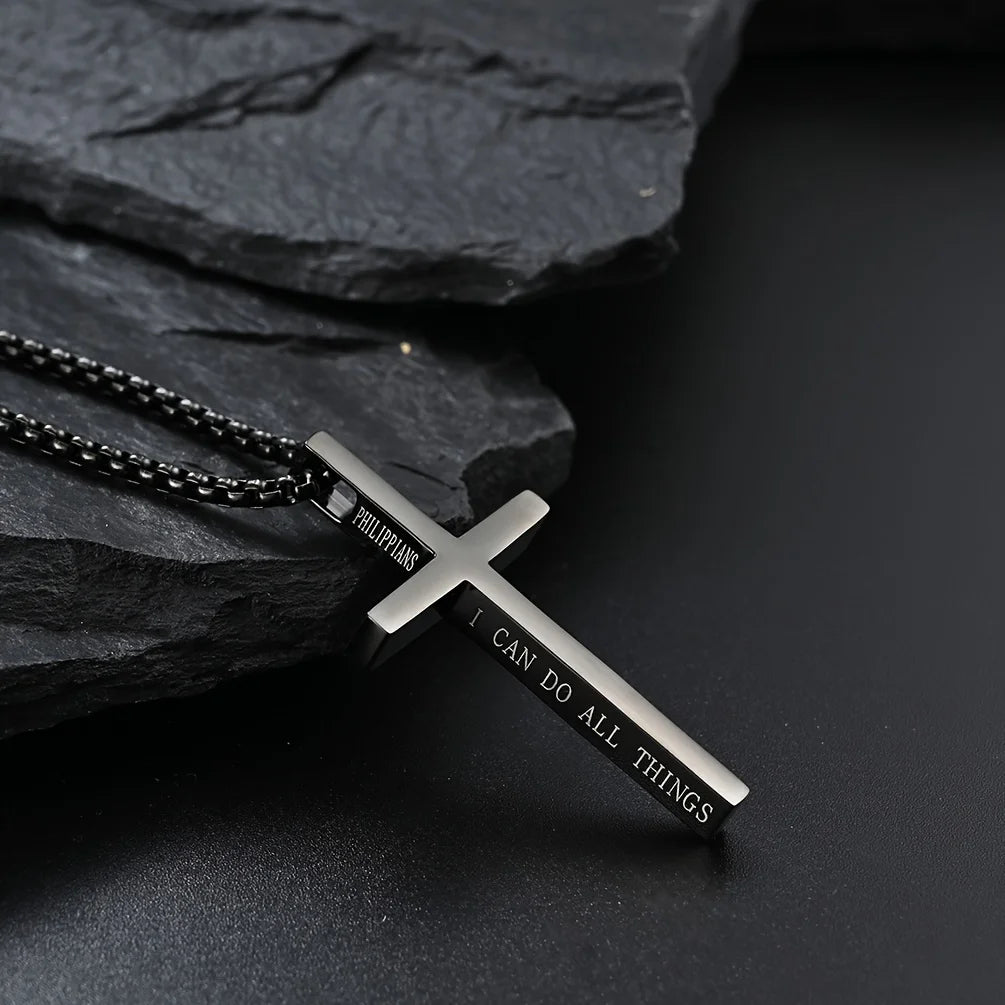 304L Stainless Steel Jesus Cross Necklace Men Women Bible Verse Spiritual Necklace for Men Jewelry