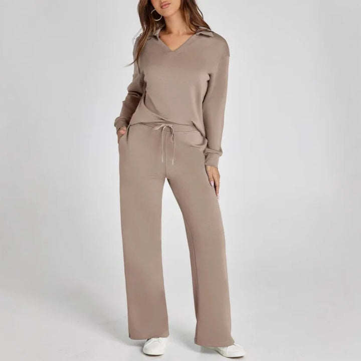 2Pcs/Set Women Top Pants Suit Long Sleeves Sport Sweatshirt Drawstring Elastic Waist Wide Leg Trousers Casual Fitness Outfit