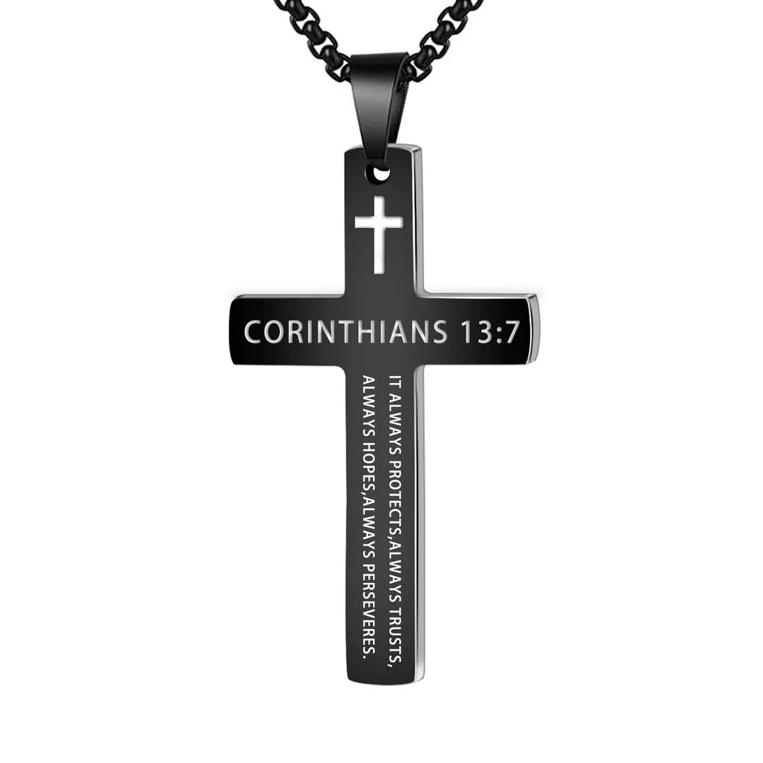 304L Stainless Steel Jesus Cross Necklace Men Women Bible Verse Spiritual Necklace for Men Jewelry