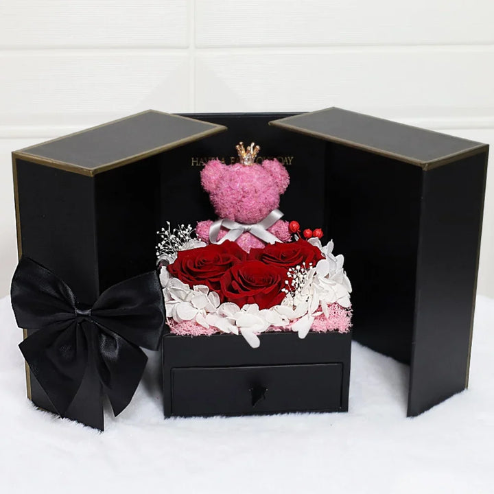 Eternal Rose Bear Gift Box with Drawer Design Wedding Anniversary Valentine'S Day Birthday Flower Gifts for Her