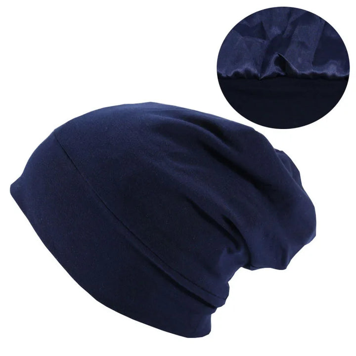 Satin Lined Beanies Hat for Women Bamboo Cotton Stretch Satin Bonnet Cap for Men Silk Night Sleeping Cap Skullies Headwrap