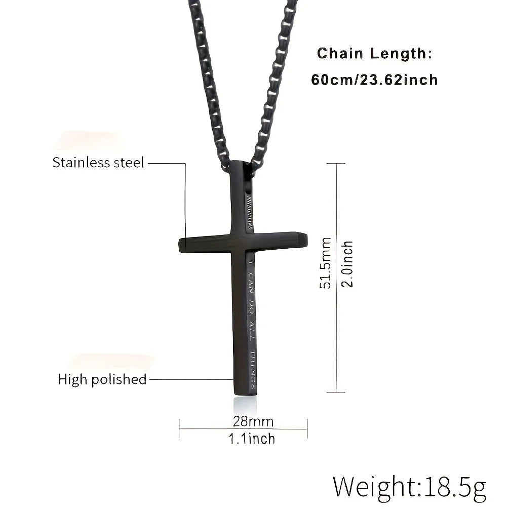 304L Stainless Steel Jesus Cross Necklace Men Women Bible Verse Spiritual Necklace for Men Jewelry