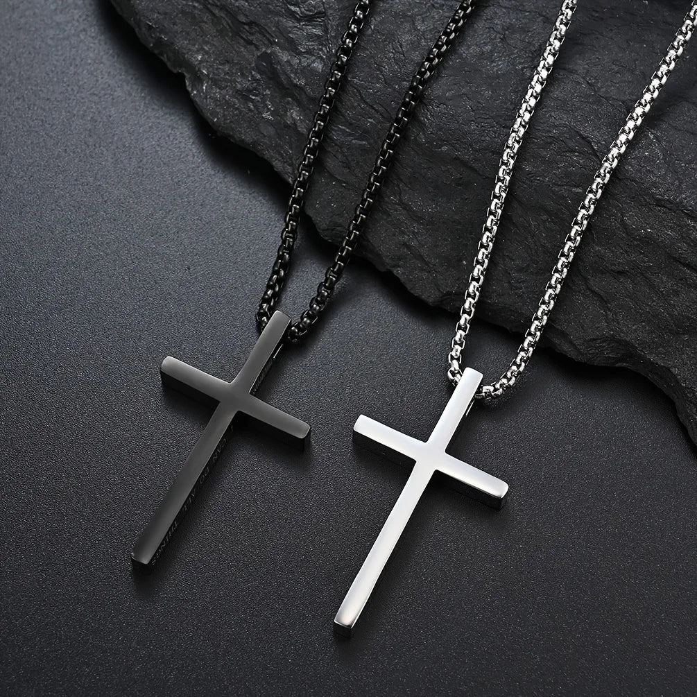 304L Stainless Steel Jesus Cross Necklace Men Women Bible Verse Spiritual Necklace for Men Jewelry