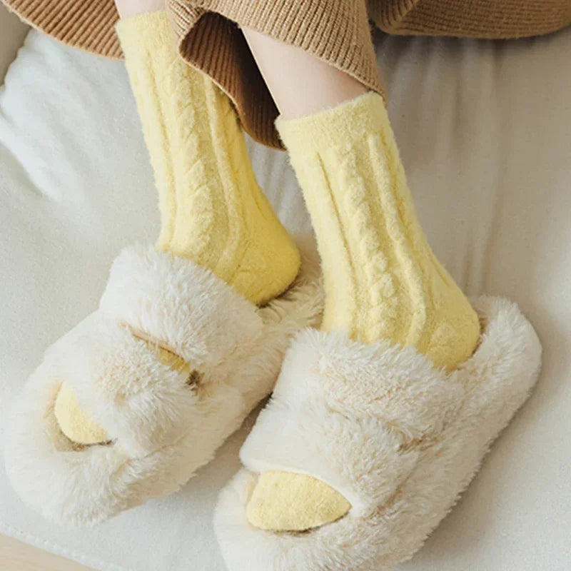 1/5Pairs Winter Warm Coral Fleece Socks Men Solid Loose Sleeping Sock Velvet Home Fluffy Stocking Thicken Thermal Sox Calcetines