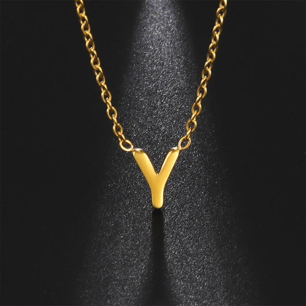 Initial A-Z Letter Necklaces for Women Elegant Chains Choker 26 Alphabet Pendant Necklace Stainless Steel Jewelry Collier Femme