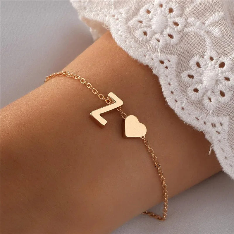 Fashion Girls Gold Color 26 A-Z Letter Name Heart Bracelet Bangle Initial Alphabet Charms Box Chain Bracelets for Women Gifts