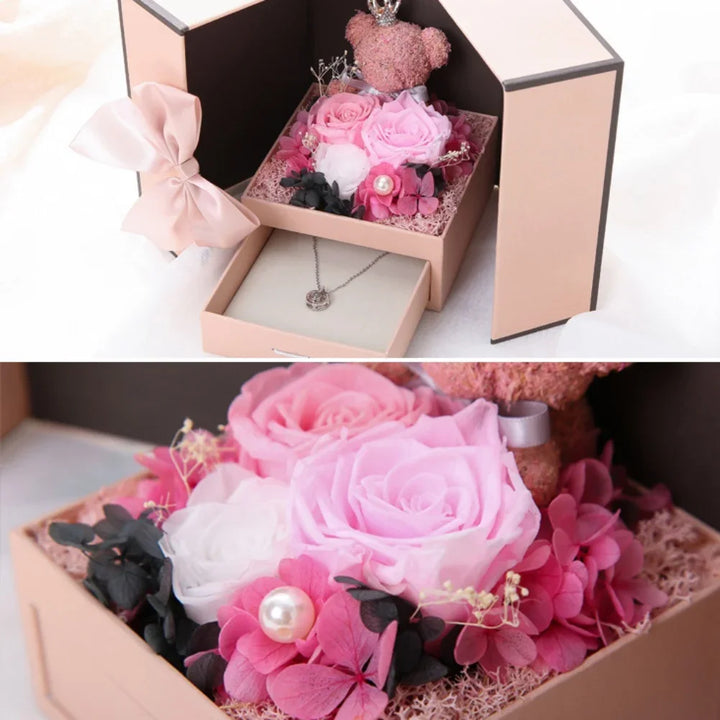 Eternal Rose Bear Gift Box with Drawer Design Wedding Anniversary Valentine'S Day Birthday Flower Gifts for Her