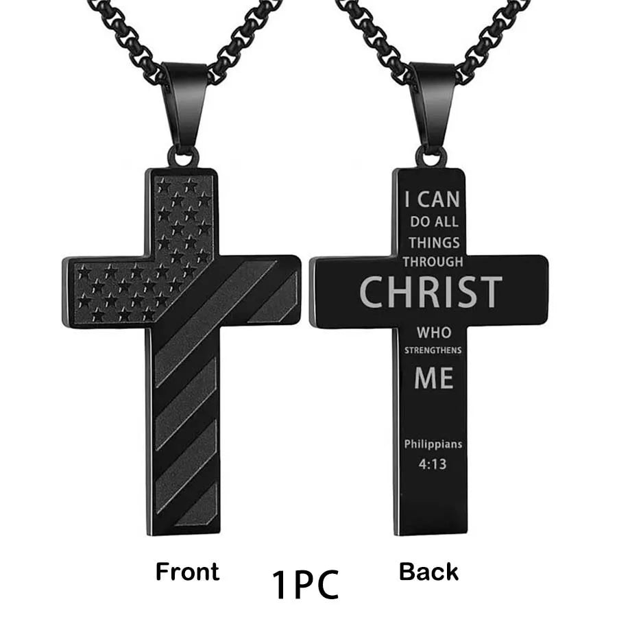 304L Stainless Steel Jesus Cross Necklace Men Women Bible Verse Spiritual Necklace for Men Jewelry