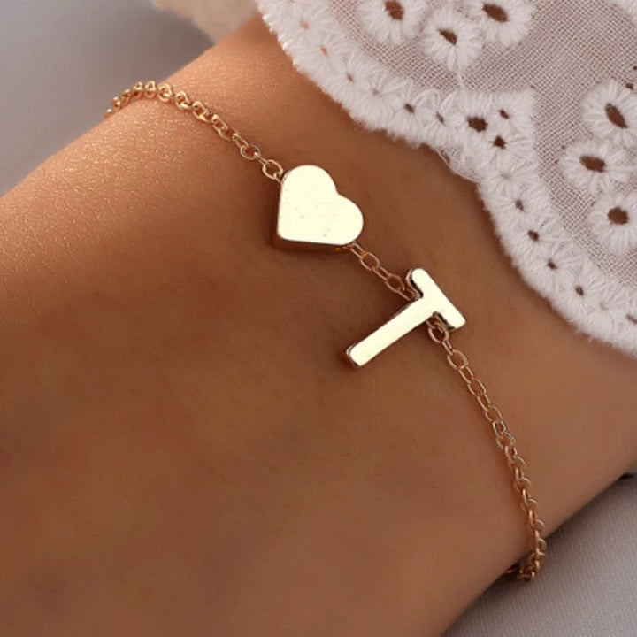 Fashion Girls Gold Color 26 A-Z Letter Name Heart Bracelet Bangle Initial Alphabet Charms Box Chain Bracelets for Women Gifts