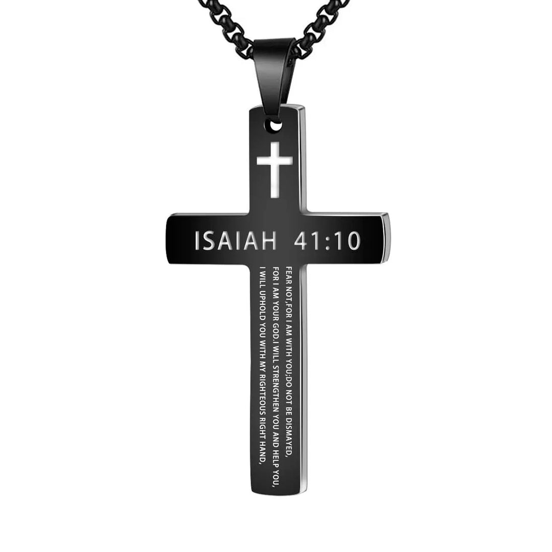 304L Stainless Steel Jesus Cross Necklace Men Women Bible Verse Spiritual Necklace for Men Jewelry