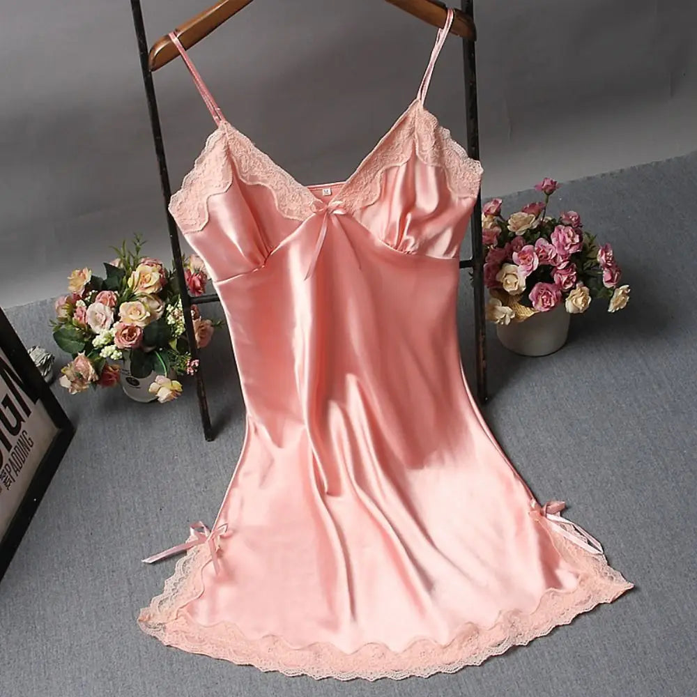 Sexy Lace Patchwork Camisola Lingerie Nighty Wedding Silk Dress Sleep Wear Nightdress Clothes Women'S Nightgowns Sexy Nightwear