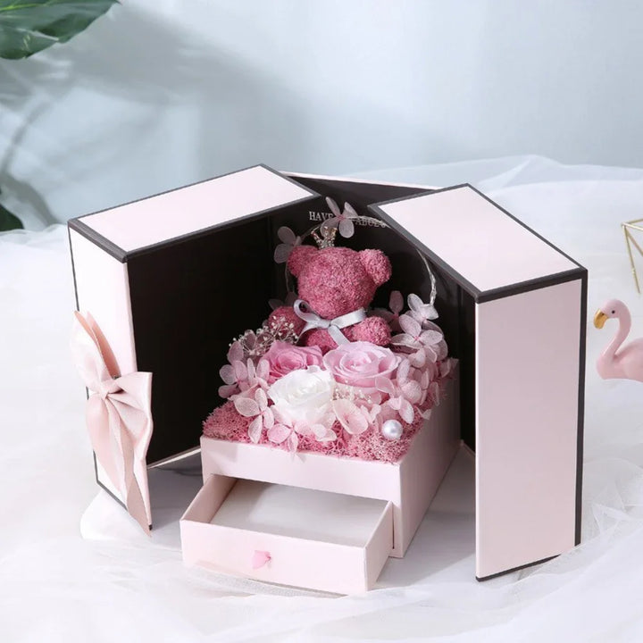 Eternal Rose Bear Gift Box with Drawer Design Wedding Anniversary Valentine'S Day Birthday Flower Gifts for Her