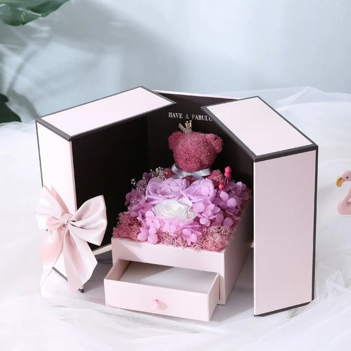 Eternal Rose Bear Gift Box with Drawer Design Wedding Anniversary Valentine'S Day Birthday Flower Gifts for Her