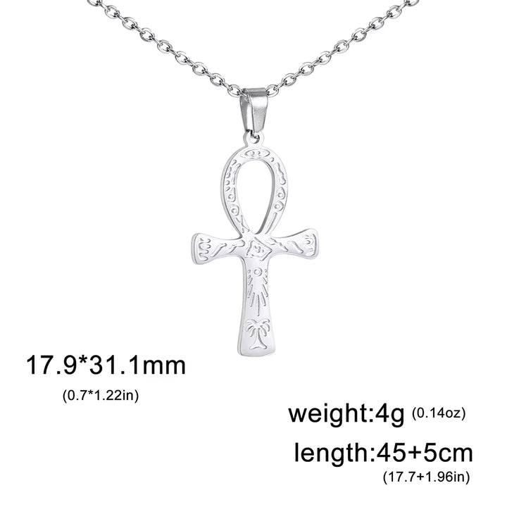 Ankh Cross Egyptian Amulet Necklace Stainless Steel Key of Life Symbol Crucifix Pendant Necklace Women Religion Jewelry