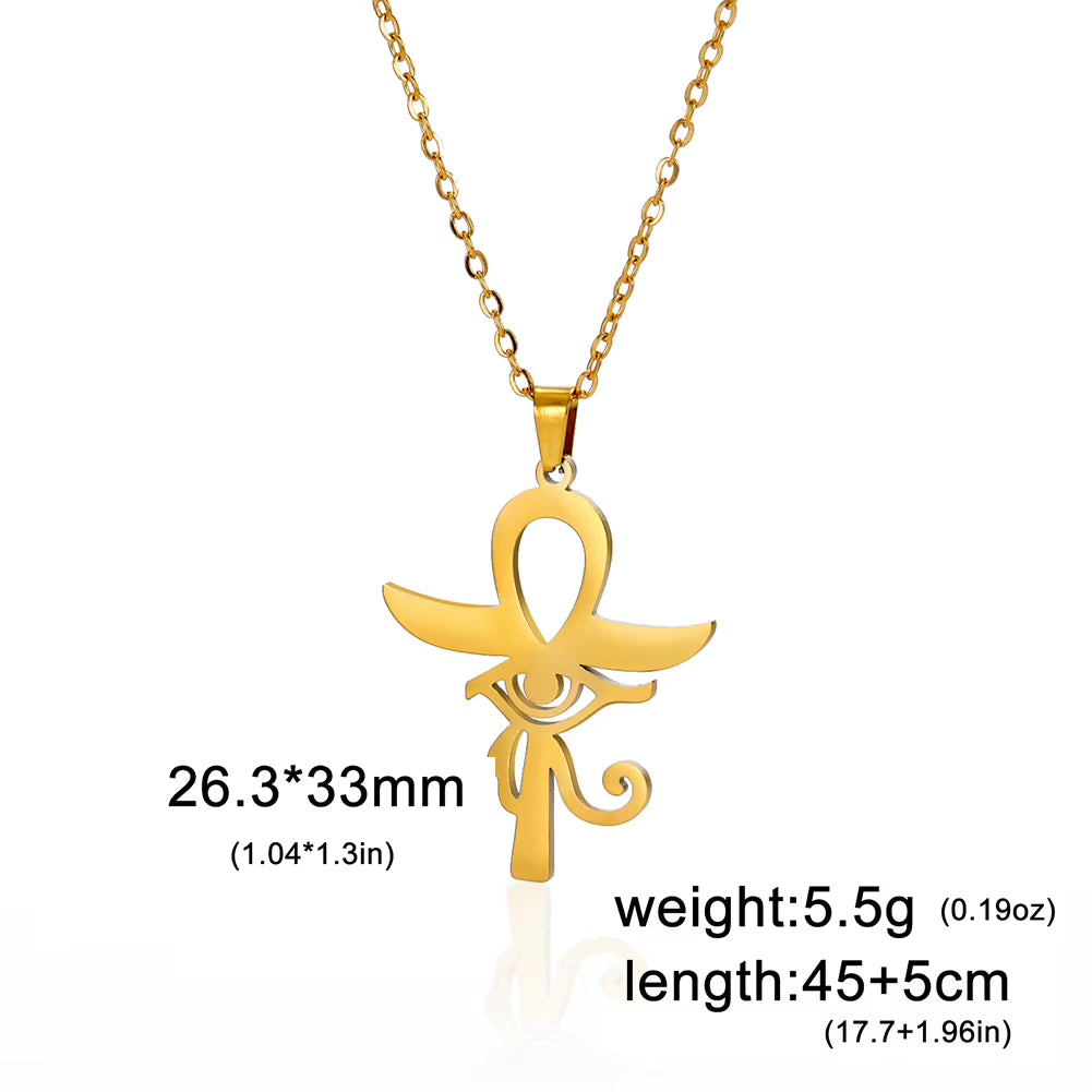 Ankh Cross Egyptian Amulet Necklace Stainless Steel Key of Life Symbol Crucifix Pendant Necklace Women Religion Jewelry