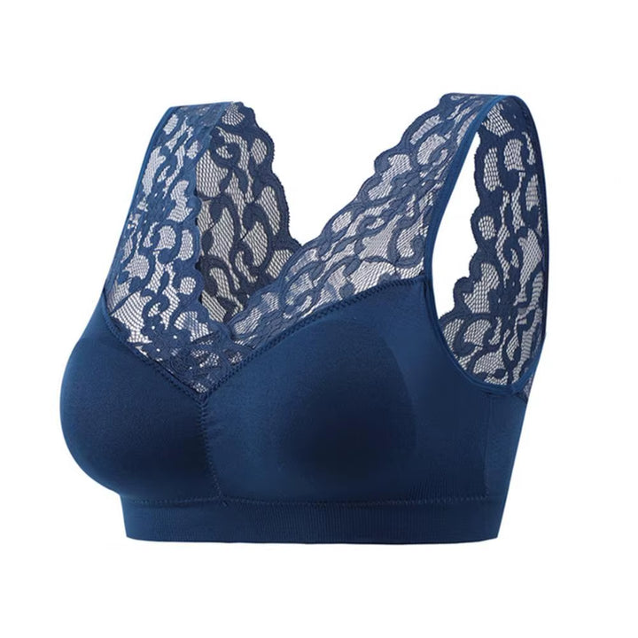 Lady Bra Solid Color Wireless Lace See-Through Hollow Out Brassiere Push up V Shape Back No Constraint Padded Female Underwear