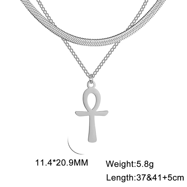 Ankh Cross Egyptian Amulet Necklace Stainless Steel Key of Life Symbol Crucifix Pendant Necklace Women Religion Jewelry