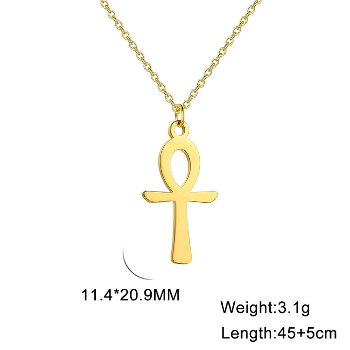 Ankh Cross Egyptian Amulet Necklace Stainless Steel Key of Life Symbol Crucifix Pendant Necklace Women Religion Jewelry