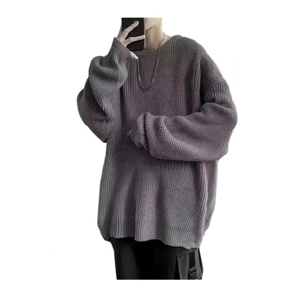 Autumn Spring Sweater round Neck Loose Pure Color Long Sleeves Knitted Pullover Stretchy Casual Daily Wear Mid Length Top Warm S