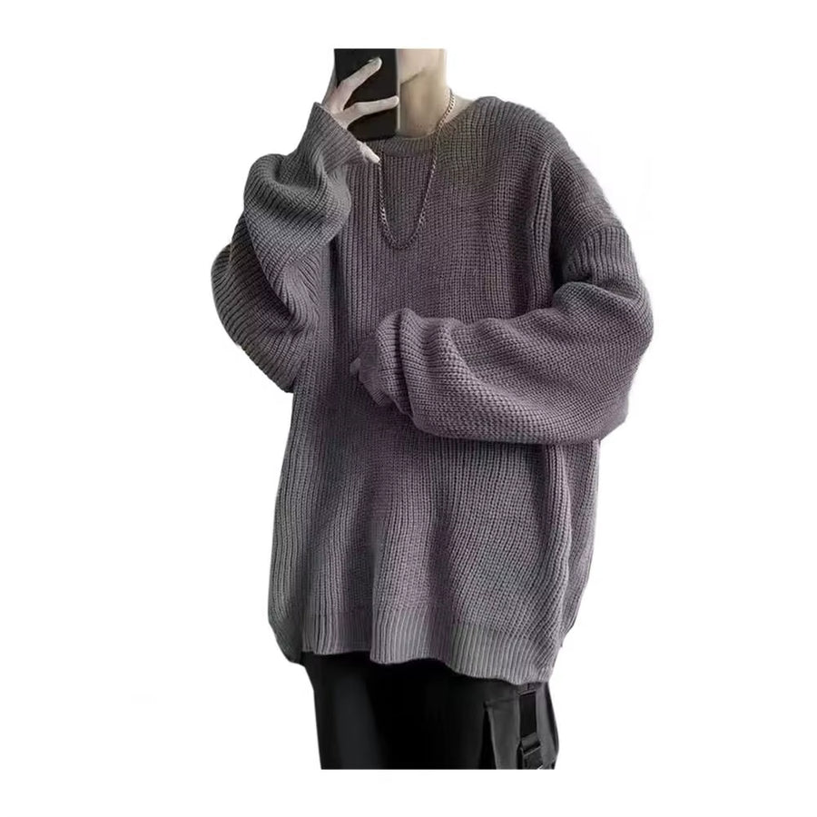 Autumn Spring Sweater round Neck Loose Pure Color Long Sleeves Knitted Pullover Stretchy Casual Daily Wear Mid Length Top Warm S