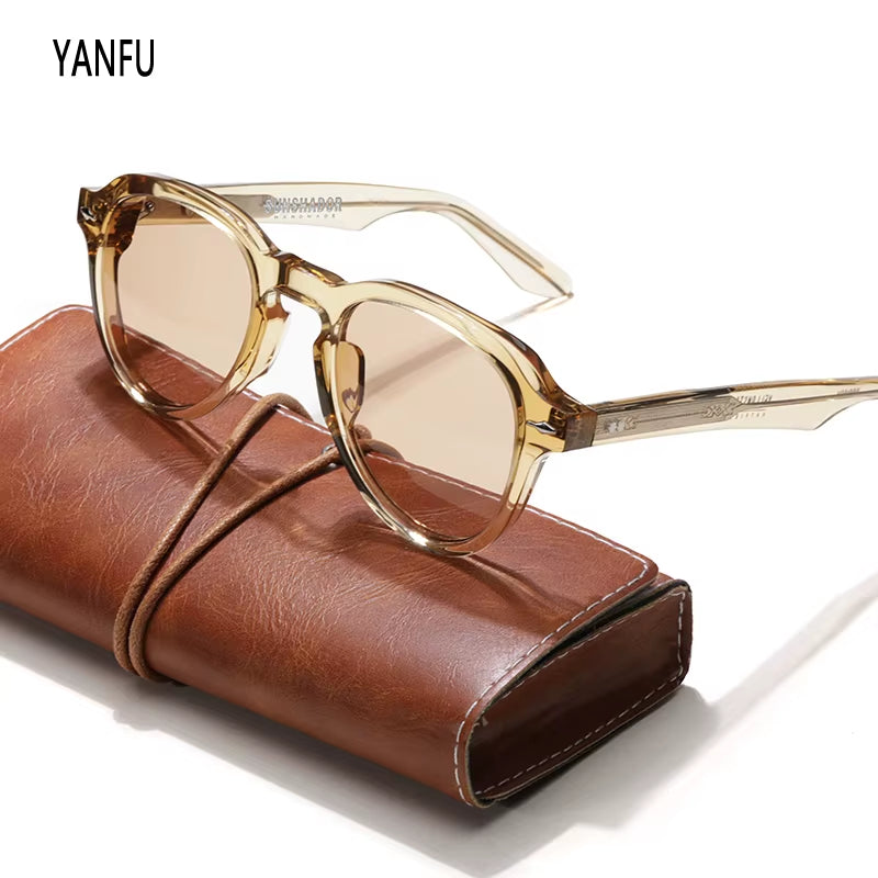 Vintage Acetate Tortoise Sunglasses Handcraft Men Women round Fashion Classic Glasses UV400 Outdoor Brand Designer Yellowstone