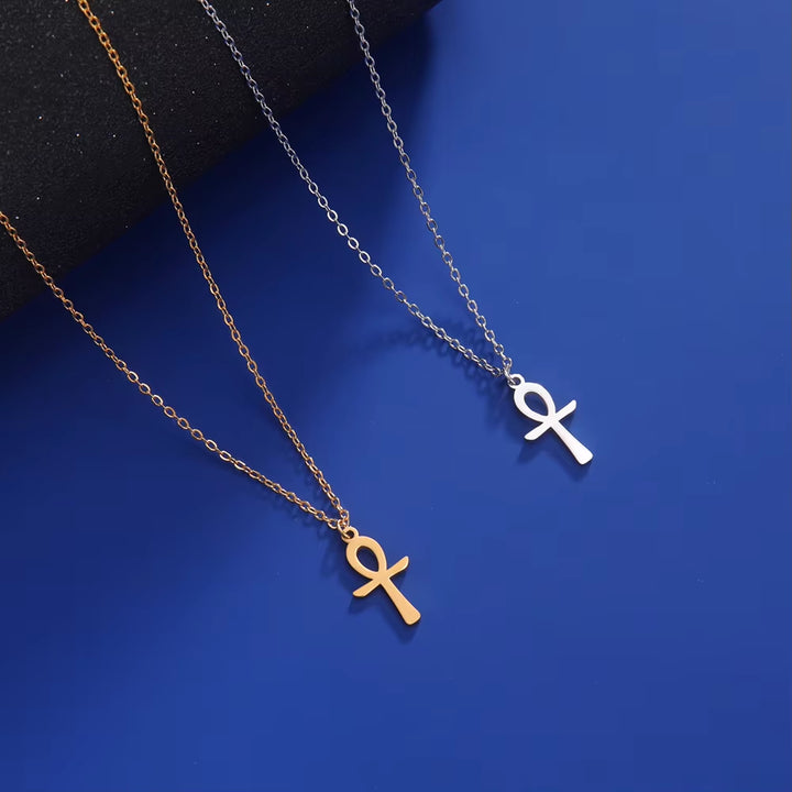 Ankh Cross Egyptian Amulet Necklace Stainless Steel Key of Life Symbol Crucifix Pendant Necklace Women Religion Jewelry