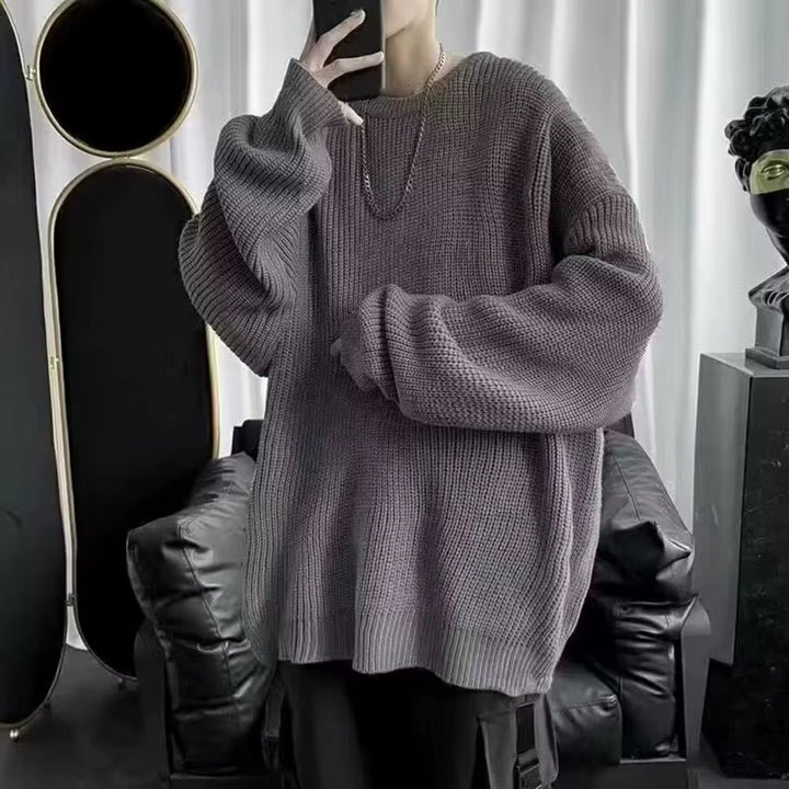 Autumn Spring Sweater round Neck Loose Pure Color Long Sleeves Knitted Pullover Stretchy Casual Daily Wear Mid Length Top Warm S